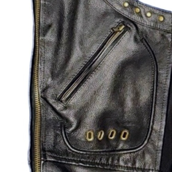 Fieldsheer Sz M Women W32-40” Studded Black Leather Chaps Mesh Lined ~28” Inseam - Picture 4 of 7